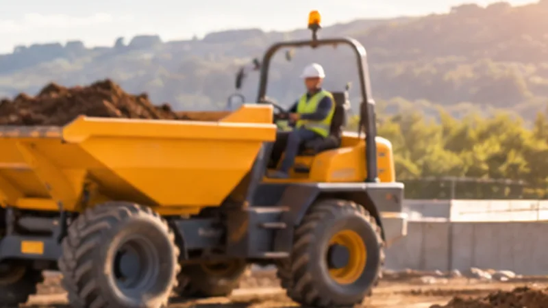Dumper de chantier transportant des déblais sur un chantier de terrassement